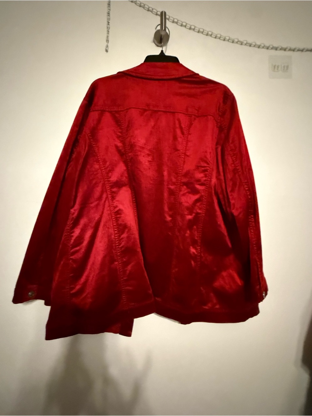 NWT CHICO'S Elongated Classic Velveteen Jacket Red Button Up Stretch Size 3P - Picture 10 of 11